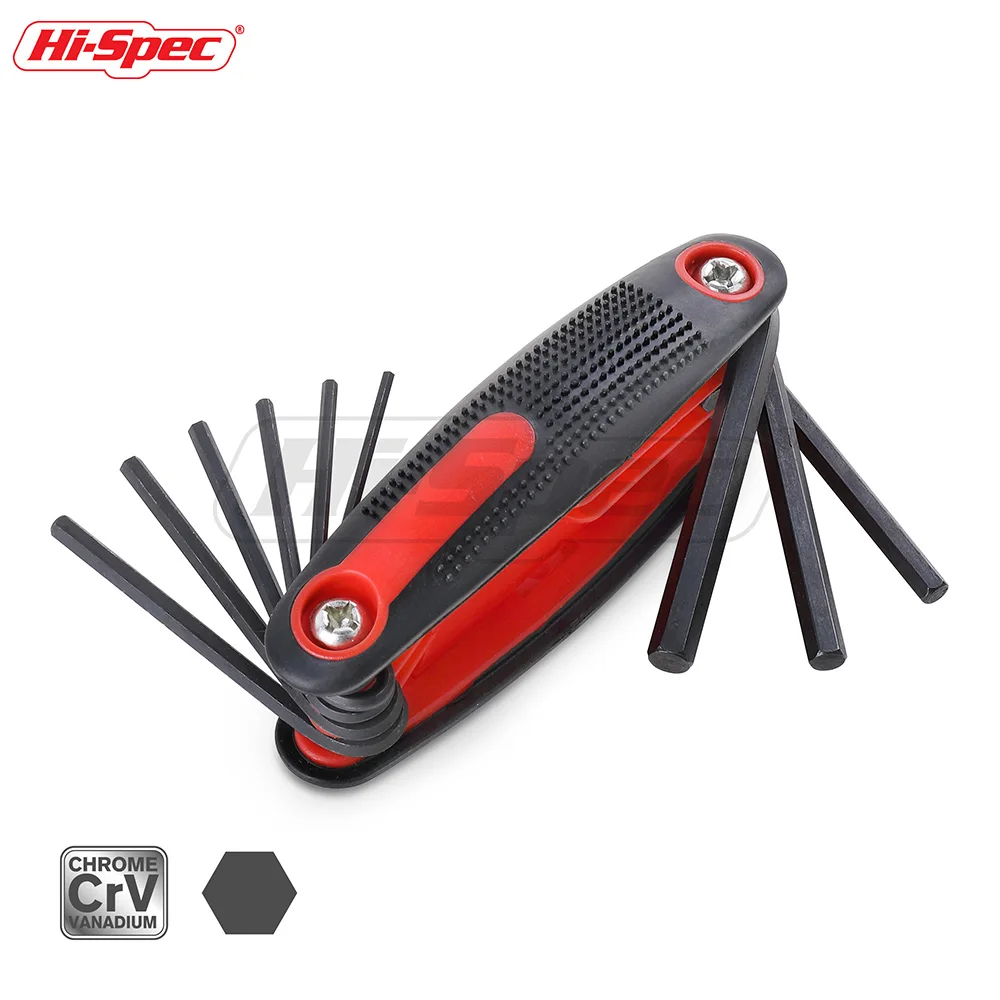 Hi-Spec 9 en 1 plegable llave hexagonal métrica establecida Torx llave hexagonal Set CR-V acero Allen llave inglesa conjunto Llave Allen WR001