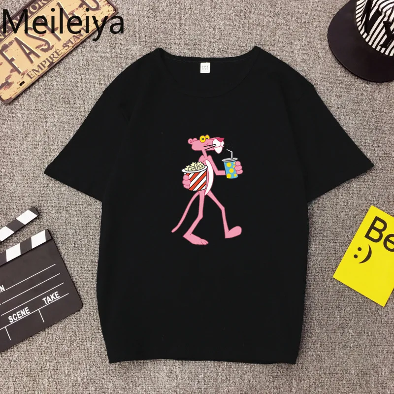 

Pink Panther Print Plus Size Summer Short-sleeved T-shirt Women's Loose Half-sleeved shirt 2019 New Clothes In Spring and Summe