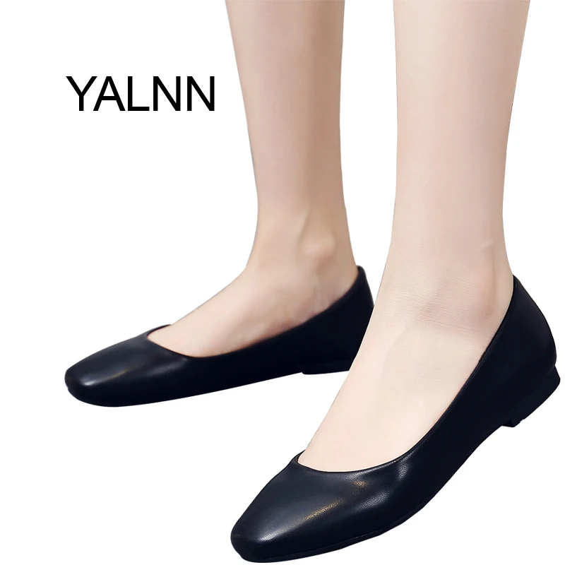 Chaussures 1 Blanc Et Talons Pour Filles Noir Femmes Cm Orteil Noir Carré blanc Solide Yalnn Ballerines Souple Automne q70p8p