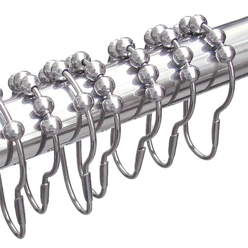 Home 12pcs Roller Ball Bead Easy Glide Bathroom Shower Metal Curtain