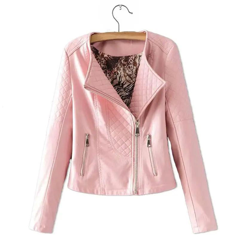 Lusumily, Женская куртка из искусственной кожи, байкерские пальто на молнии, Chaqueta, блейзер из мягкой искусственной кожи, куртки Jaqueta Couro Rock Cuir Femme Casaco - Цвет: Pink