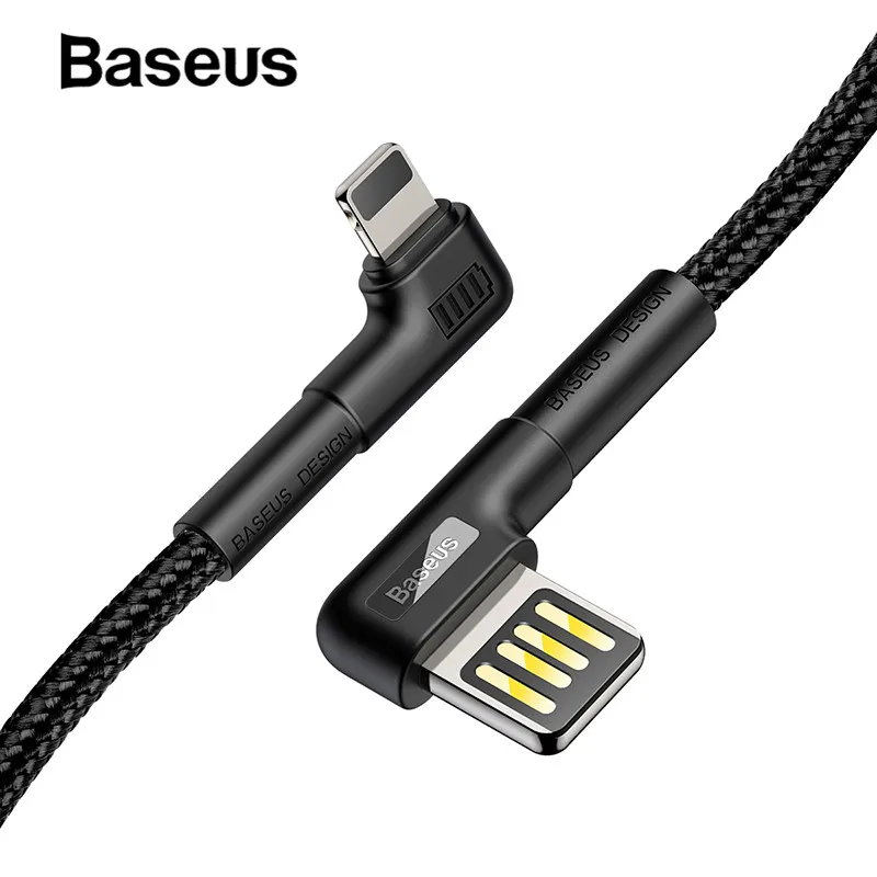 

Baseus Double L Bending Design USB Cable for iPhone 2.4A Fast Charger Cable Data Transfer Cord for iPhone Xs X XR 8 7 6 Plus