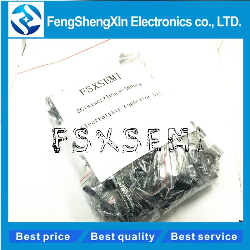 

26values*10pcs=260pcs plug-in aluminium electrolytic capacitor Kit 50V 25V 16V 10v 1uf~470uf DIP electrolytic capacitor