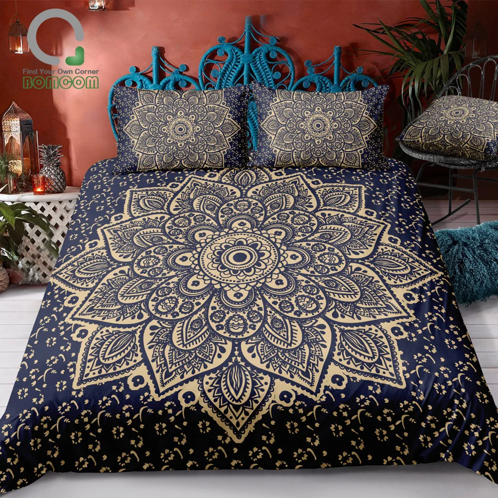 

BOMCOM 3D Digital Printing Indian Passion BOHO Mandala Flower Gypsy Yoga Duvet Cover Sets 100% Microfiber Dark Deep Purple
