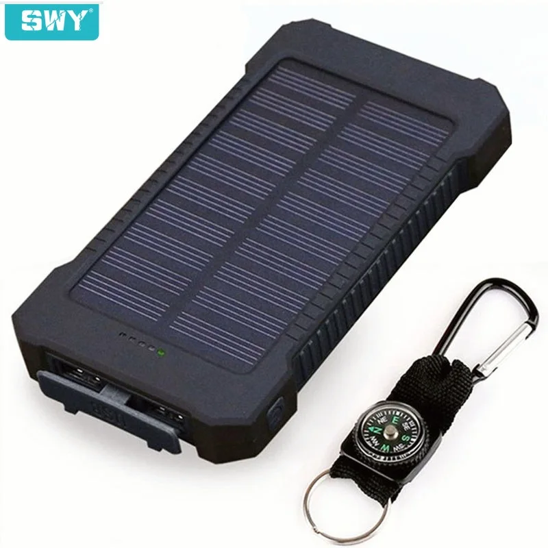 

Waterproof Solar 10000mAh Solar Power Bank Charger 2 USB Ports External Charger Powerbank for Xiaomi with LED Light