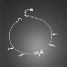 Модный женский браслет с милым котом и рыбой, Настоящее серебро 925 пробы, простой женский серебряный браслет, подарок на день рождения