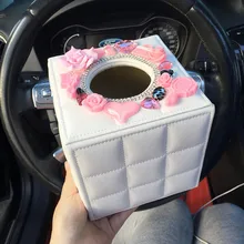 Кожаный Автомобильный тканевый ящик горный хрусталь цветок автомобиль бумажная машинка автомобильный тканевый ящик