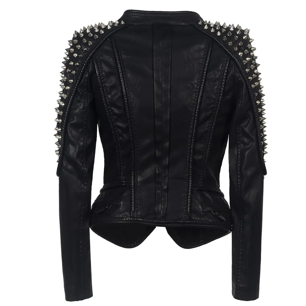 Rosetic куртка из искусственной кожи с заклепками в стиле панк, женская модная зимняя мотоциклетная куртка, черное пальто из искусственной кожи, верхняя одежда, теплая куртка-бомбер