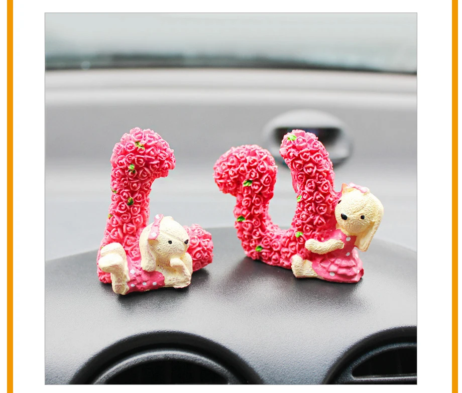 Romantic Car Ornaments Roses Love Cute Rabbit Car Ornaments Decorative Car Accessories For Girls Creative Wedding Gift (4)