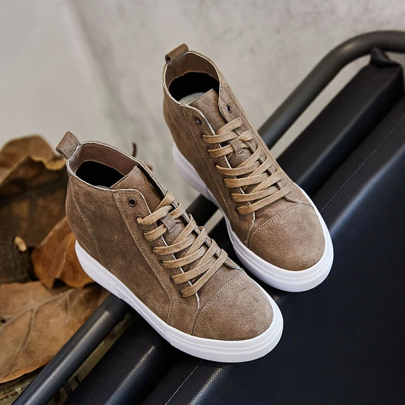 Women's Chunky Sneakers 2019 Winter Genuine Leather Hidden Heels Shoes Warm Plush Platform Sneakers Shoes For Woman Autumn Shoe