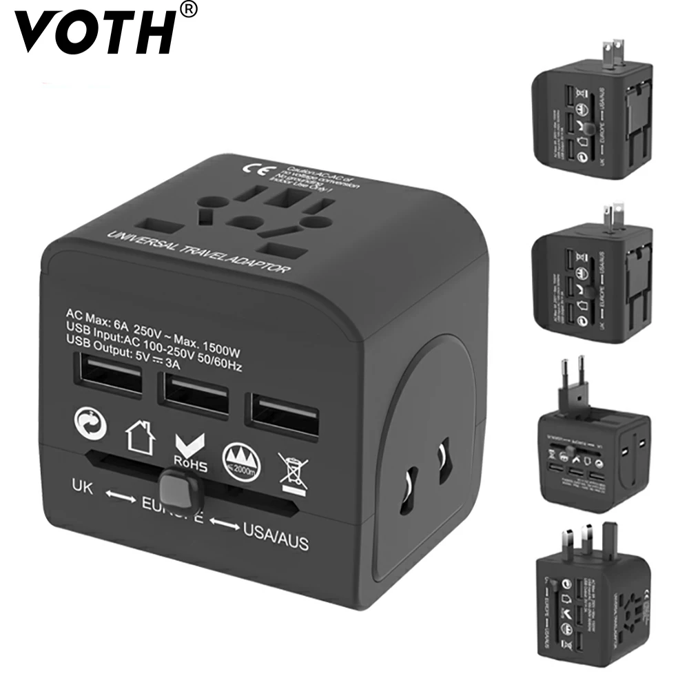 

Universal Travel Adapter All-in-one International Power Adapter Charger With 3 USB Ports Universal Adapter for US/EU/AU/UK