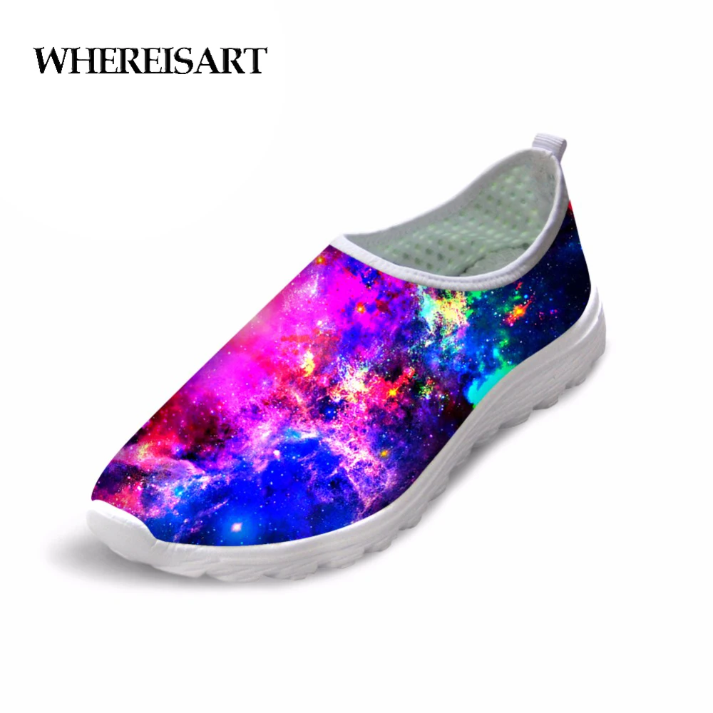 

WHEREISART Women Galaxy Flats Shoes Woman Summer Comfortable Breathable Mesh Shoes for Female Girls Casual Sneakers Zapatos
