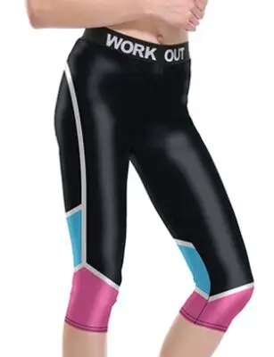 Горячая Геометрическая 3d печать девушки Спорт Бег Капри брюки эластичная одежда большого размера талии черные брюки для женщин 3 узора - Цвет: Синий