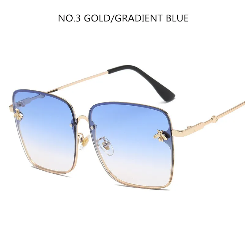 Роскошные квадратные солнцезащитные очки в виде пчелы для женщин и мужчин, ретро бренд, дизайнерская металлическая оправа, негабаритные солнцезащитные очки для женщин, грандиентные оттенки Oculos - Цвет линз: Blue