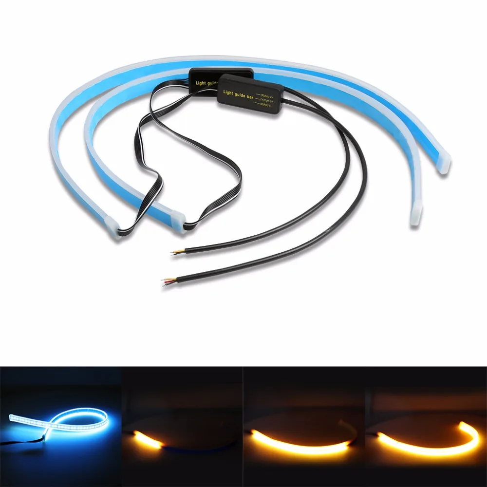 Beste 60 cm LED Strip Licht Waterdicht Slim Flexibele DRL Vloeiende Dagrijverlichting Tear Strip Auto Koplamp Richtingaanwijzer Lampen