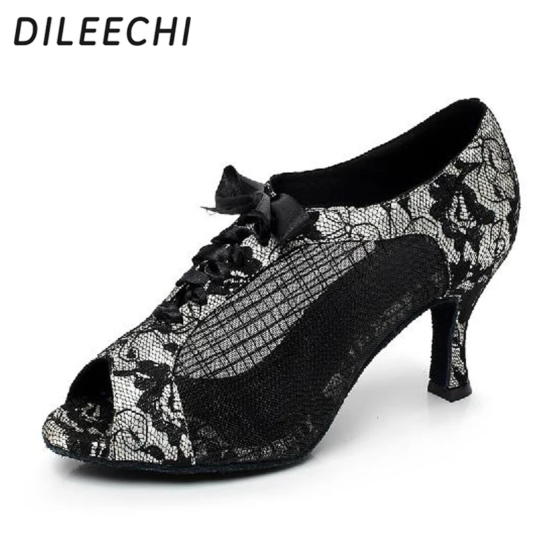 DILEECHI brand Women's Latin dance shoes Ballroom dancing shoes flower