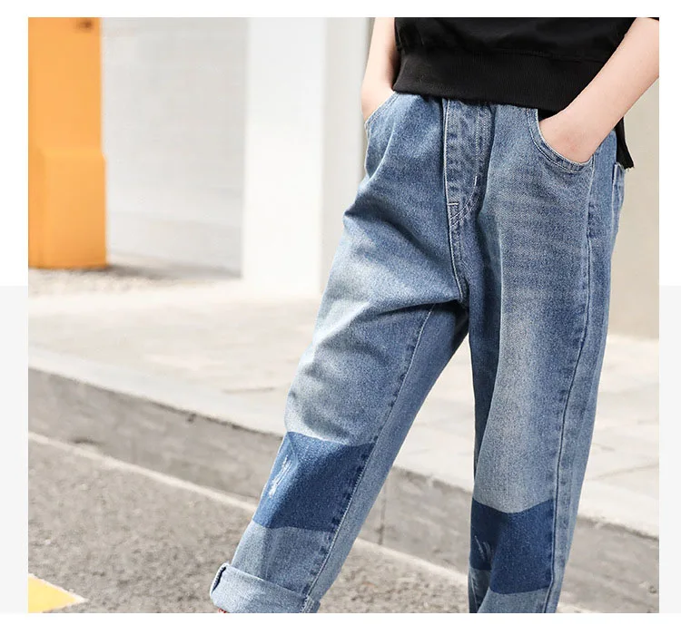 fashion 2018 autumn kids mid waist jeans for boys patchwork denim pants clothing children casual school trousers clothes boys  (15)
