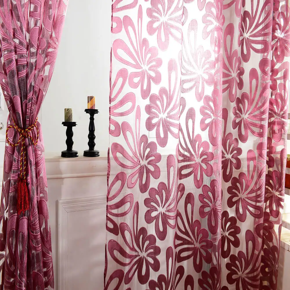 100 x 250cm European Flower Printed Tulle Window Curtains for Living Room Bedroom