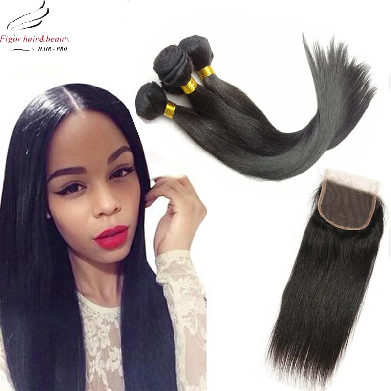 Amapro Hair Peruvian Virgin Hair Straight 3 Pcs with Closure Virgin Peruvian Straight Hair Products Cheap Human Hair Extension