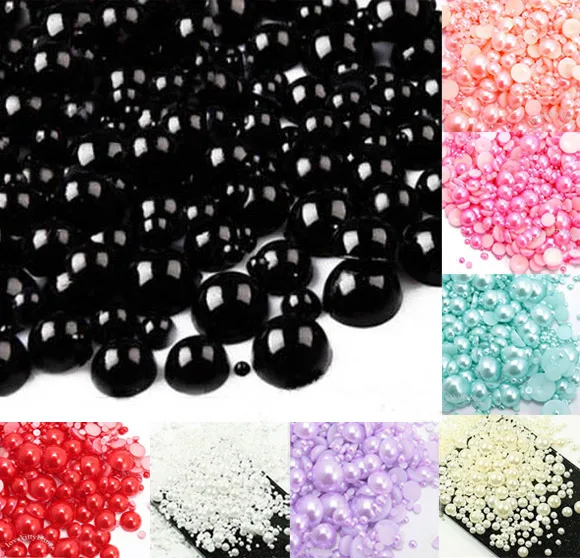 

500Pcs Mixed 2-10mm Black Half Round Pearl Beads Craft Cabochon Scrapbook Decoration Flatback Nail Art Garment Beads DIY
