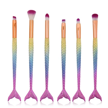 

6Pc Mermaid Makeup Brush Set Foundation Blending Powder Eyeshadow Contour Fishtail Pro Comestic Brushes Kits Beauty Make Up Tool