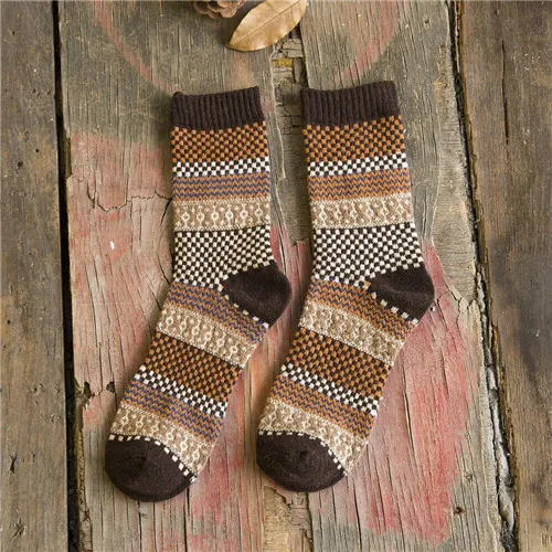 16 цветов, мужские и женские винтажные полосатые тотемные зимние носки, носки из мериносовой шерсти для подростков, толстые теплые носки из кроличьей шерсти для мужчин - Цвет: 9