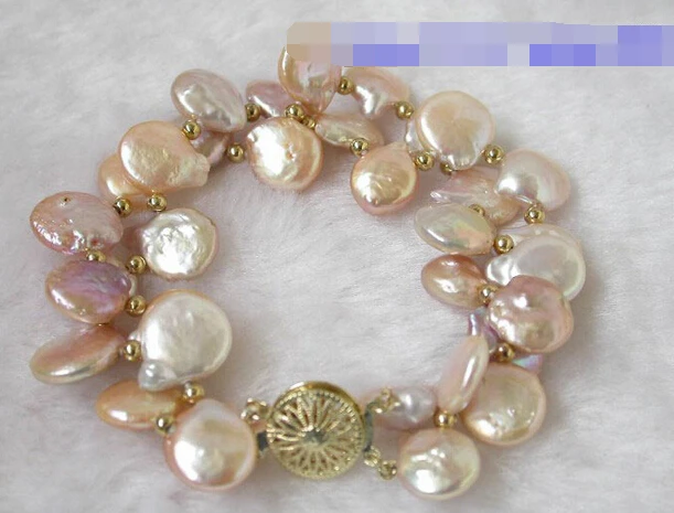 

09379 butterfly pink coin freshwater real pearls bracelets bangle (A0502)