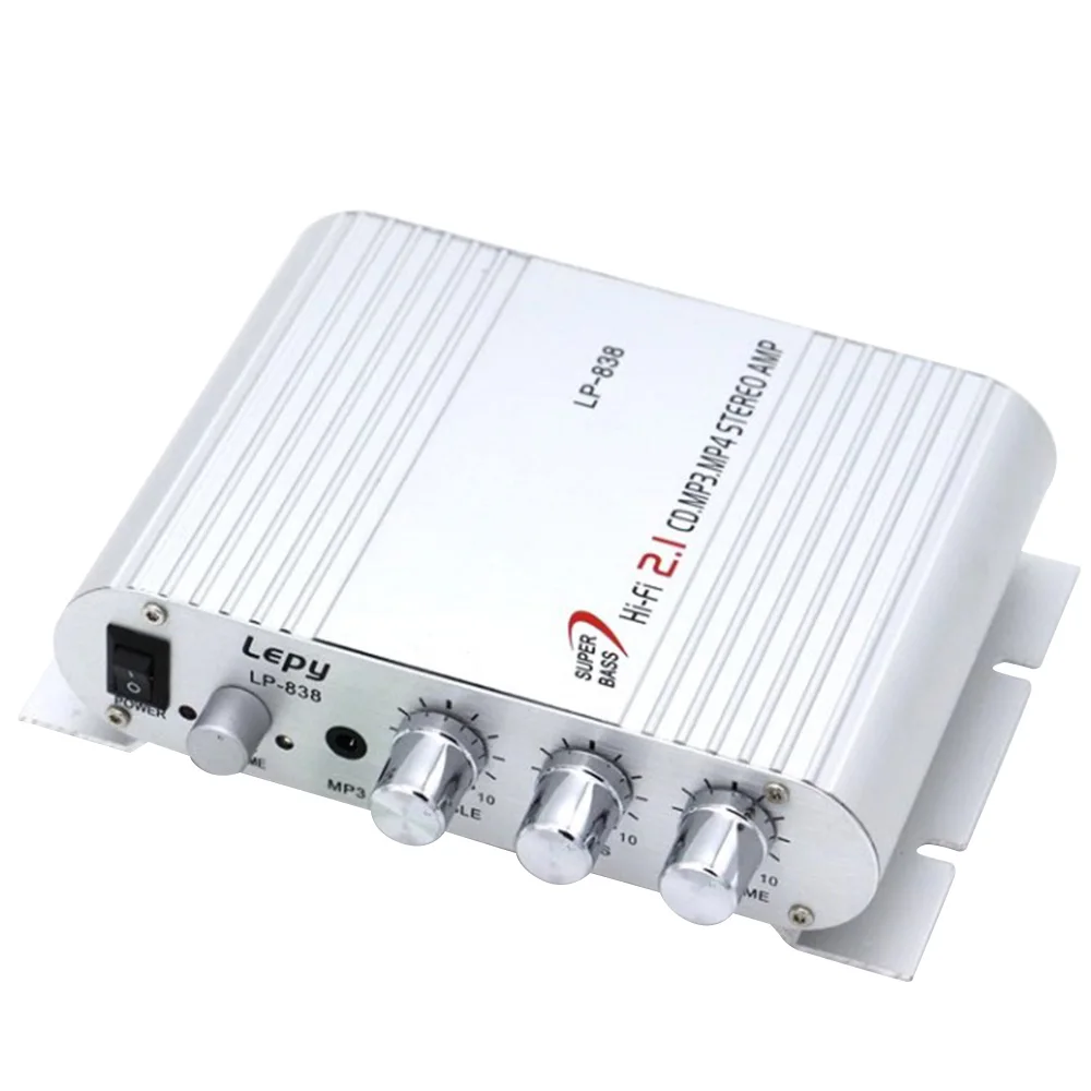 Mini Lepy LP-838 coche 3 canales amplificador estéreo Mega Bass 12 V Hi-Fi conectar con el teléfono PC DVD reproductor MP3 MP4 Subwoofer portátil Mini Lepy LP-838 coche 3 canales amplificador estéreo Mega Bass 12 V Hi-Fi conectar con el teléfono PC DVD reproductor MP3 MP4 Subwoofer portátil
