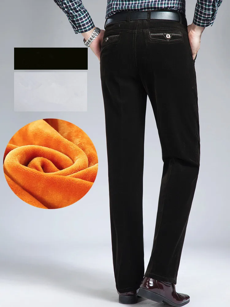 Зима, стиль, уплотненные теплые брюки, мужские повседневные брюки, мужские деловые модные вельветовые брюки, Мужская одежда, размер 30-42 - Цвет: Темно-серый