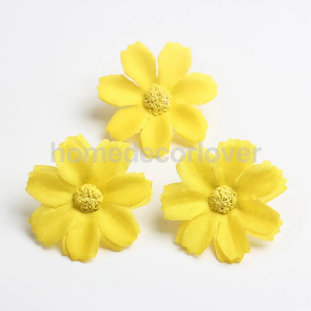 50pcs 4cm Silk Flower Daisies Flower Heads for Wedding/Car/Spring/Home/Garden Decoration Wreath DIY Floral Arts and Crafts