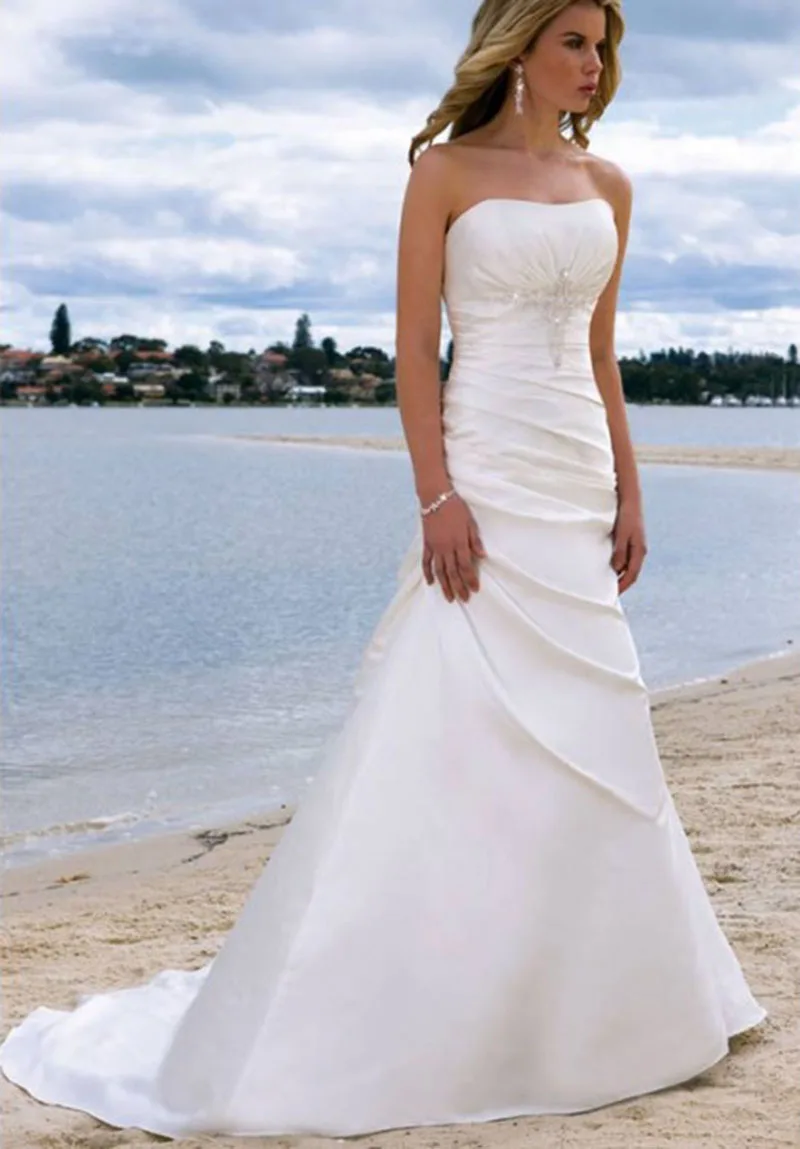 2017 Robe De Mariage Strapless Decorative Sparkly Crystal Pleat 2017 Robe De Mariage Strapless Decorative Sparkly Crystal Pleat Gorgeous Satin Vestidos Long Beach Wedding Dresses Plus Size In From