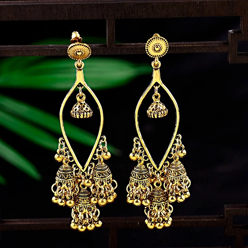 

2019 Vintage Ethnic Women's Water Drop Gold Turkish Jhumka Earrings Hippie Gypsy Ethnic Boho Bells Dangle Indian Jewelry Bijoux