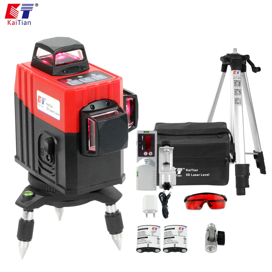 

KaiTian 3D Laser/Level 12 Lines Receiver Cross Vertical Beam Horizontal Leveler 360/Rotary/Self Leveling/Tripod/Line/Laser Tool