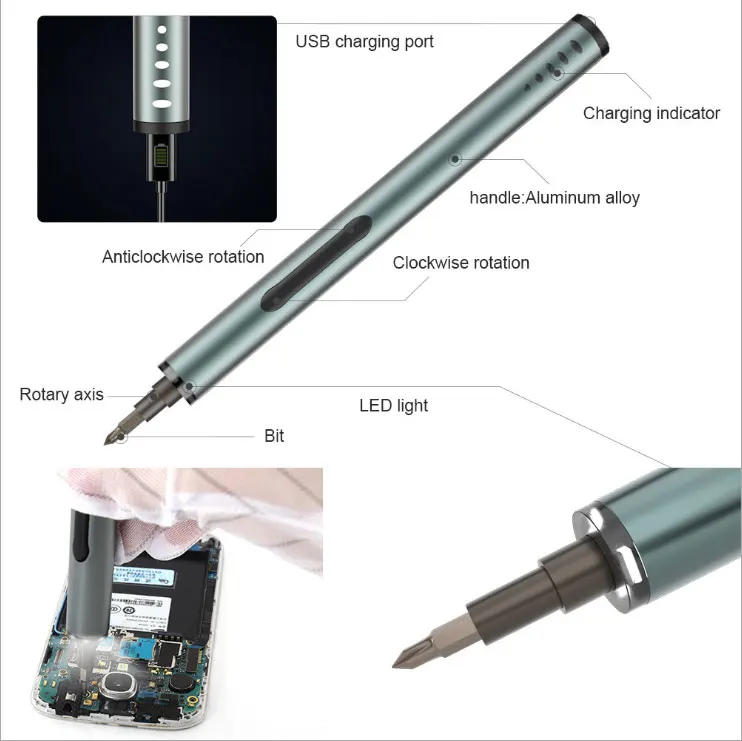 Прецизионный электрический шуруповерт перезаряжаемый портативный мощный отвертка алюминиевый ремонтный набор инструментов для разборки мобильных телефонов