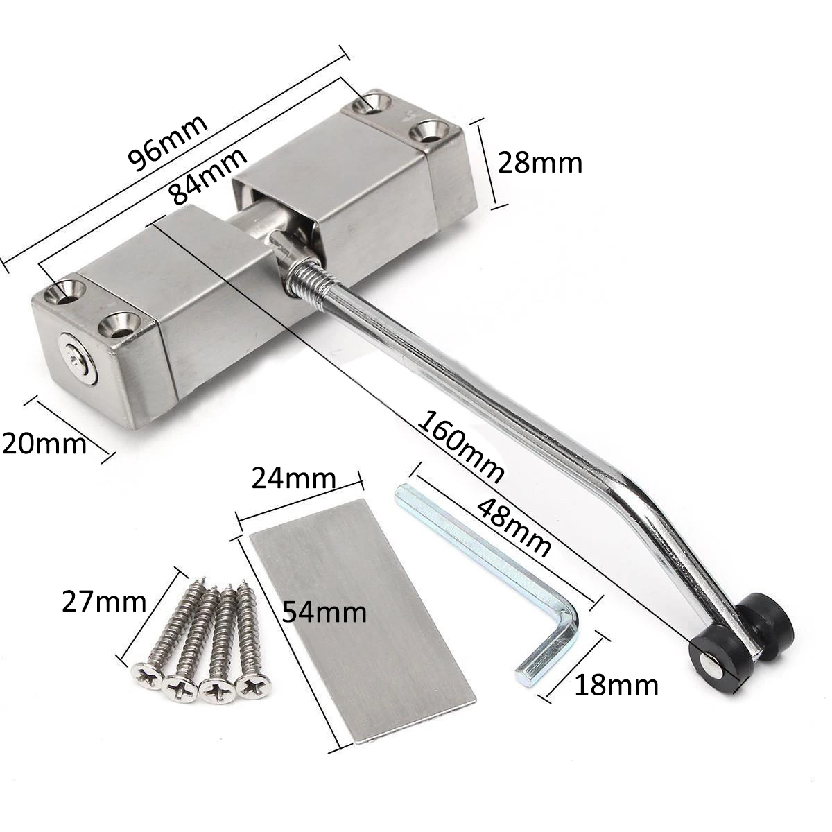 1pc Automatic Mounted Spring Door Closer Stainless Steel Adjustable Surface Door Closer 160x96x20mm