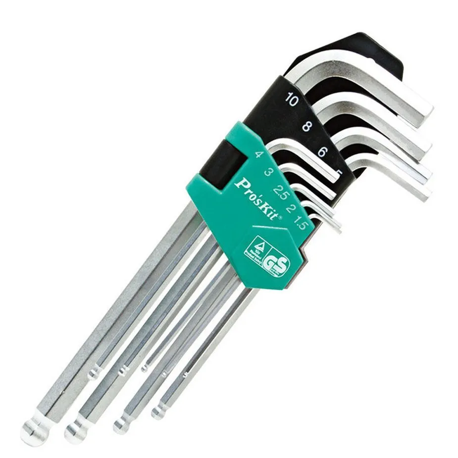 

Original Pro'skit 9PCS Long ball point Durable Reinforced Toughen Metric Ball Ended Hex Allen Key Wrench Set 1.5-10mm