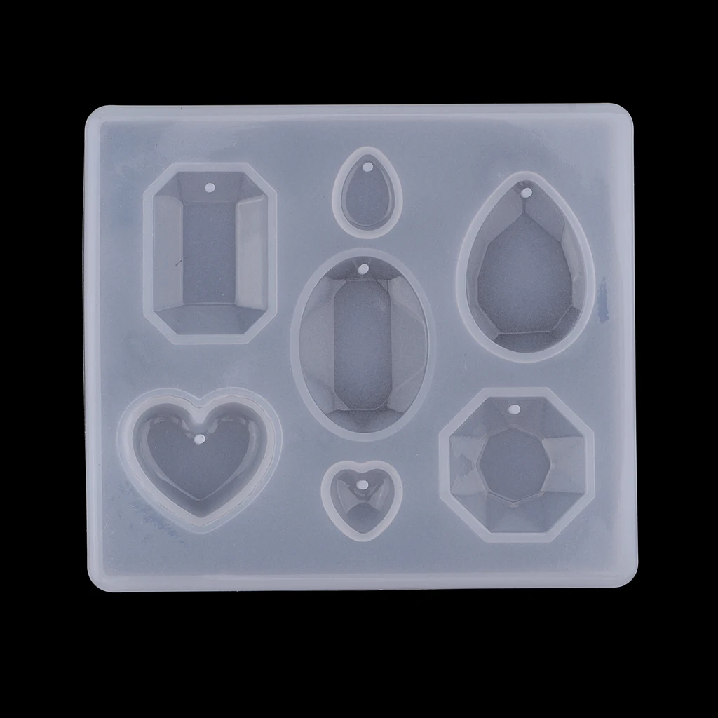 DIY 7 Styles Gem Cabochons Necklace Earrings Pendant Charms Mold with Hole Silicone Resin Casting Jewelry Making Mould