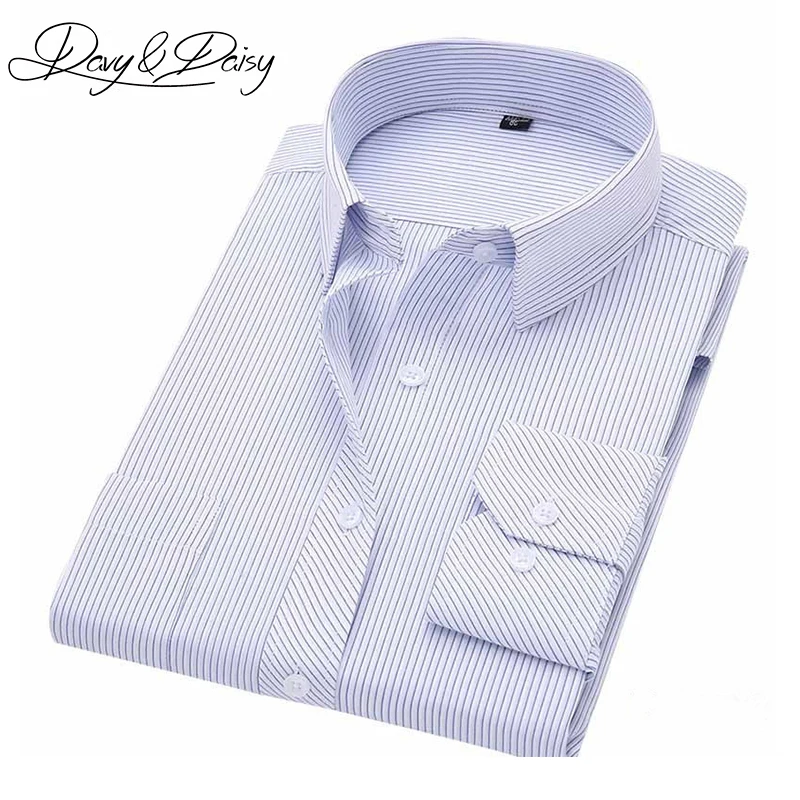 

DAVYDAISY Social Shirt Men Spring Dress Formal Solid Striped Twill Slim fit Business Work Men Shirts Brand Clothing DS-073