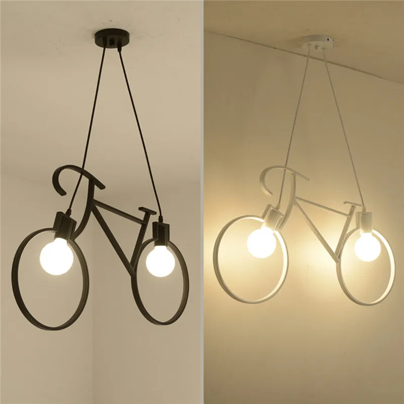 

Iron Craft Bicycle Chandelier Kitchen Loft Bedroom Ceiling Light Home Creatives Lighting Accessories With 2 Bulbs Supply 2 Size