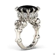 Victoria Wieck Cráneo anillo 10mm Negro diamante simulado Blanco de 10KT Gold Filled Mujeres Engagement Wedding Band Anillo Sz 5-11 Regalo
