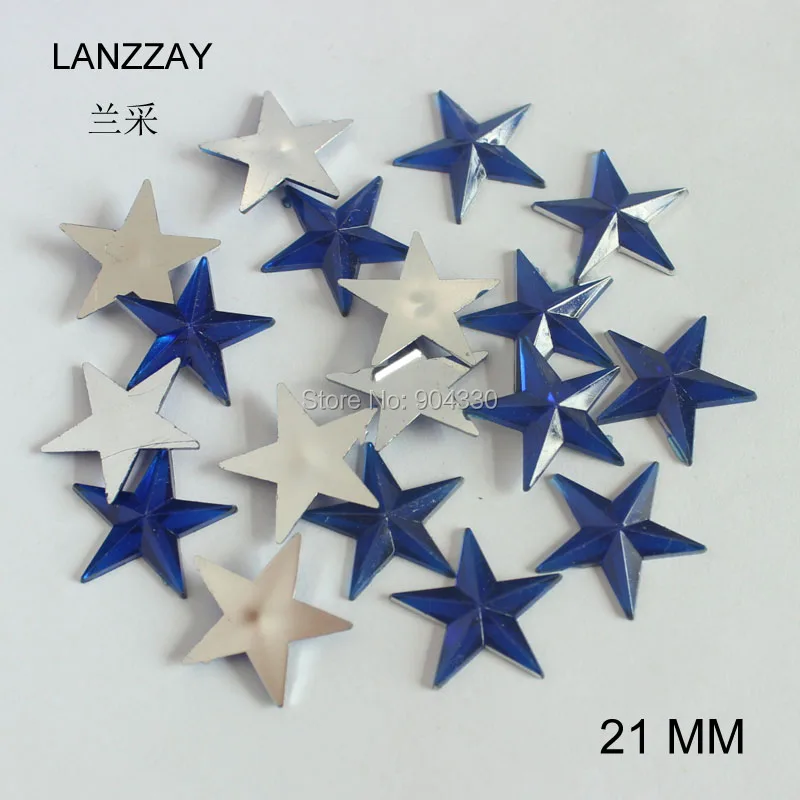 

Free Shipping LANZZAY 200pcs Royal Blue 21MM Five Star Flat Back Rhinestone Acrylic Diamond Jewelry Garment Beads DIY Decoration