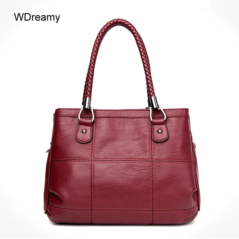 Fashion Knitting Handle Women Tote Bags High Quality PU Leather
