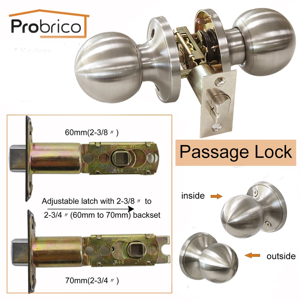 Probrico Набор круглых дверных ручек из нержавеющей стали, ручки для ванной, замок для домашнего входа/конфиденциальности/прохода/засов, дверное оборудование