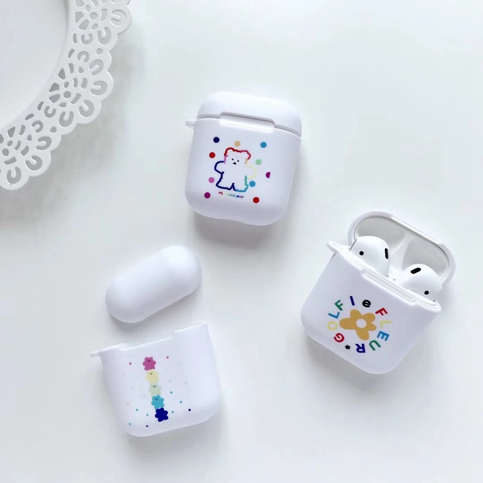 Чехол для AirPods 1/2, милый мультяшный Радужный медведь, разноцветный цветочный узор, чехол для наушников s для Apple Airpods 2, Мягкий защитный чехол