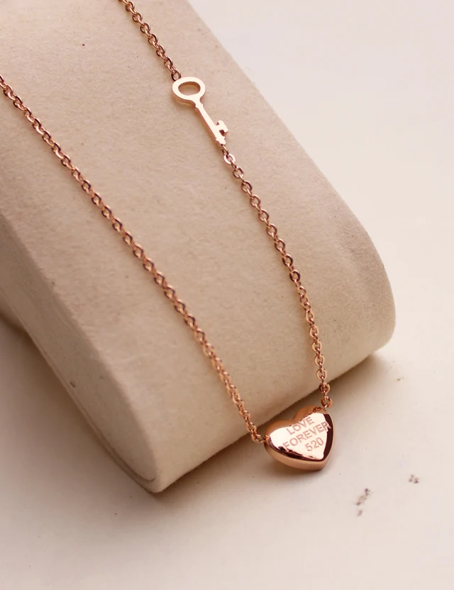 

YUN RUO Rose Gold Color Heart Key Shape Pendant Necklace New Arrival Woman Titanium Steel Jewelry Birthday Gift Free Shipping