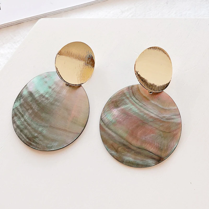 

KMVEXO Vintage Gold Sequins Shell Dangle Earring Statement Metal Drop Earrings For Women Long Earring Party Jewelry Brincos 2018