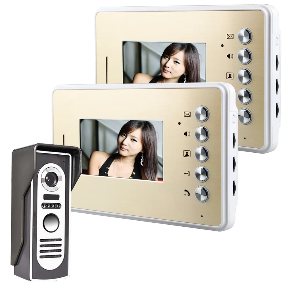 4.3 Inch Video Door Phone Doorbell Intercom Kit 1-camera 2-monitor Night Vision