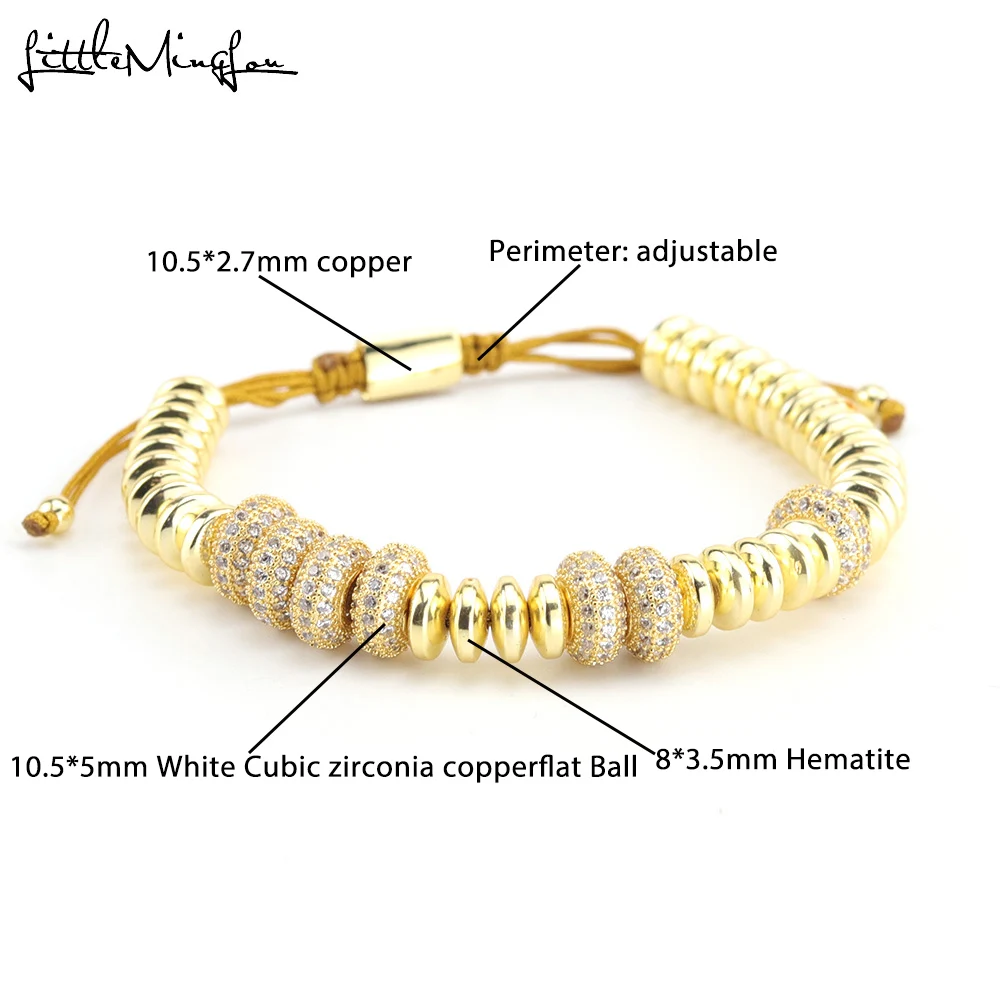 Luxury CZ Flat Ball Bracelet CZ Ball Charm Bracelet Hematite Braided Adjustable Handmade Men Bracelets Bangles For Women Jewelry