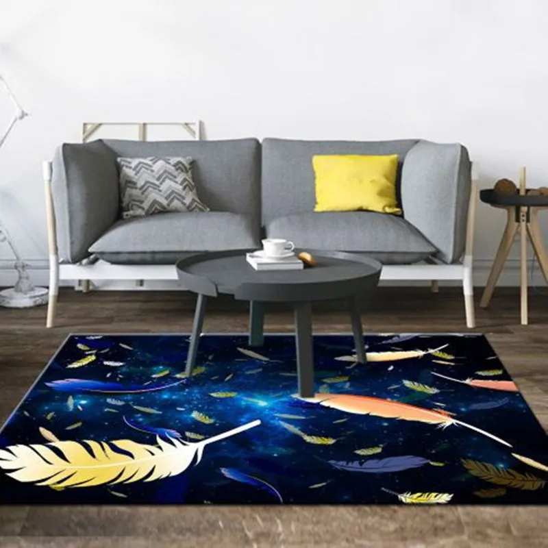 Синий перо печати гостиная спальня кабинет коврики Диванный кофейный столик Коврики для детской комнаты декор большой размер мягкие ковры