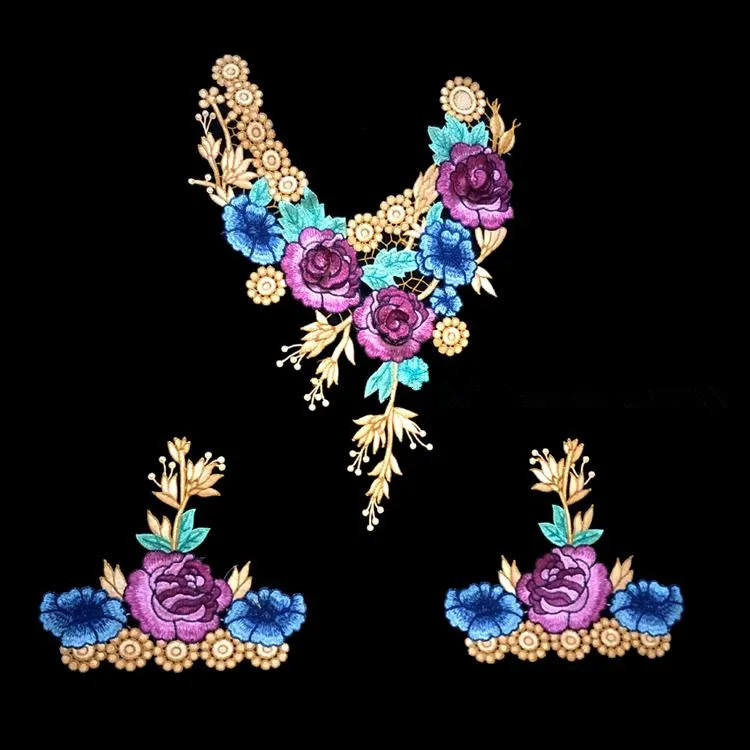Sleeve Cap Embroidery Rose Flower Lace Neckline Collar Fabric, Diy Lace Collar Fabrics Patch For
